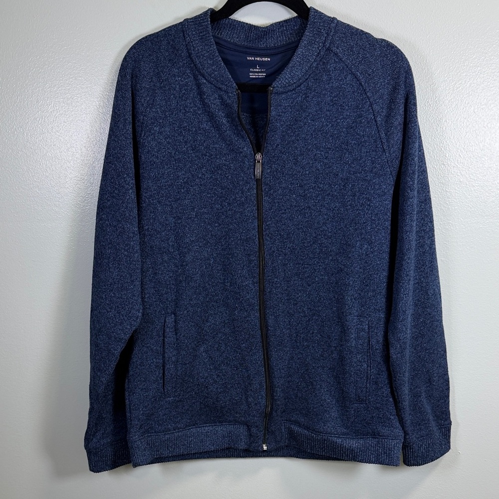 Van Heusen Men's Navy Zip-Up Sweater Sz Large